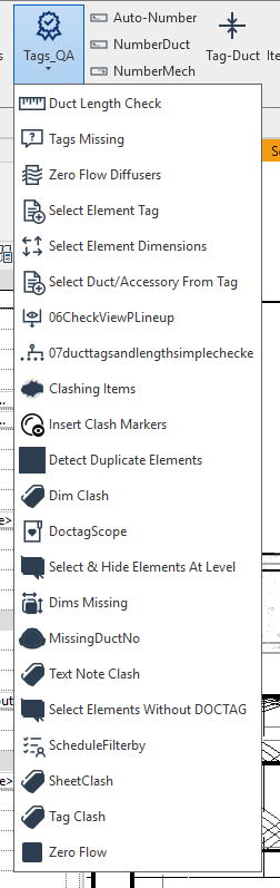 Custom pyRevit toolbar screenshot with HVAC-specific utility tools
